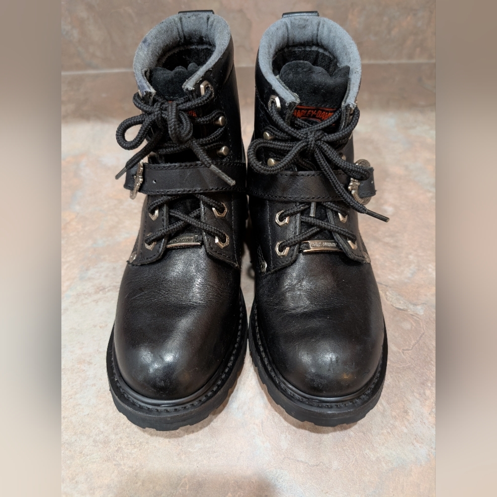 Authentic Harley-Davidson® Black Leather (thick) Lace-Up/With Strap & Buckle - Picture 10 of 13